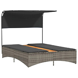 Acheter vidaXL Chaise Longue Double avec Auvent - Gris