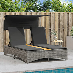 Avis vidaXL Chaise Longue Double avec Auvent - Gris