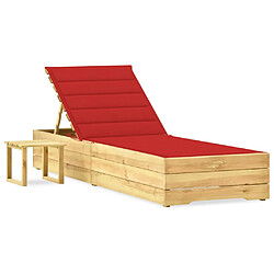VidaXL Chaise Longue avec Table et Coussin - Rouge