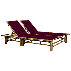 vidaXL Chaise longue double - Bambou avec coussins