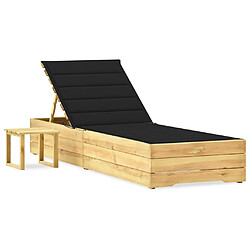 VidaXL Chaise Longue avec Table et Coussin - Pin