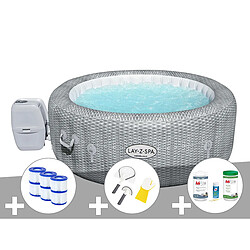 Bestway Lay-Z-Spa Honolulu rond - Airjet 4/6 places Spa gonflable - 140 Airjets - Tressé gris clair - Couverture isolante incluse