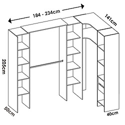 Pegane Kit armoire dressing d'angle extensible en bois mélaminé coloris blanc - Longueur 164-234 x Profondeur 141 x Hauteur 205 cm