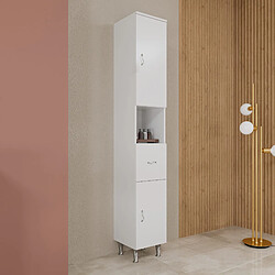 Kiamami Valentina COLONNE DE SALLE DE BAIN 198 CM - Blanc Brillant Meuble sur pied pour salle de bain - 2 portes avec tiroir - Structure en bois mélaminé