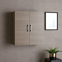 Kiamami Valentina Meuble haut salle de bain Rimini - Chêne naturel Armoire murale salle de bain - 2 portes - Poignées en ABS chromé - Effet bois naturel - 63 x 25 x 71 cm