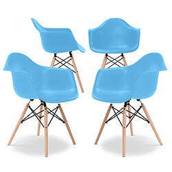 ICONIK INTERIOR Chaise de Salle à Manger - Design Scandinave - Pieds en Bois - Lot de 4 - Nordika Bleu