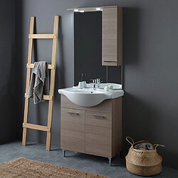 Kiamami Valentina Meuble salle de bain Rimini - Chêne naturel 75 cm Meuble de salle de bain - 2 portes - Lavabo céramique - Miroir avec unité murale à droite - LED - 75 x 50.5 x 190 cm