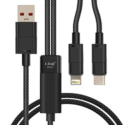 LinQ Câble de Charge et Synchronisation USB vers Lightning et USB-C 60W Noir