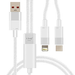 LinQ Câble de Charge et Synchronisation USB vers Lightning et USB-C 60W Blanc