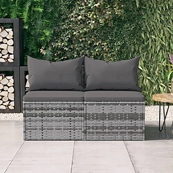 vidaXL Canapés centraux de jardin et coussins 2pcs Gris Résine tressée
