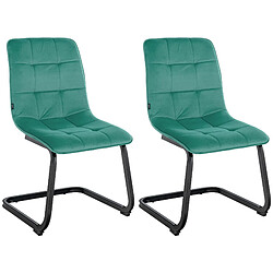 Decoshop26 Set de 2 chaises de salle à manger en velours vert et pieds luge en métal noir 10_0001580 