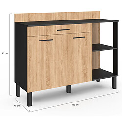 Idmarket Buffet CINA 120 cm Noir et Hêtre pas cher