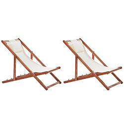 Beliani Avellino Chaise longue de jardin - Bois acacia - Toiles amovibles - Blanc cassé