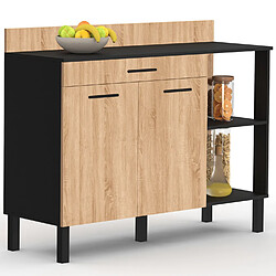 Idmarket Buffet CINA 120 cm Noir et Hêtre