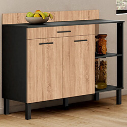 Idmarket Buffet CINA 120 cm Noir et Hêtre