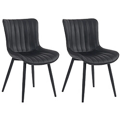 Decoshop26 Lot de 2 chaises de salle à manger coutures décoratives verticales avec pieds en métal noir assise en PVC noir 10_0001732