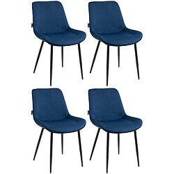 decoshop26 Chaises modernes - Bleu Lot de 4 chaises - Salle à manger en velours bleu - Piètement métal noir