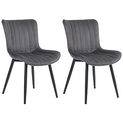 Decoshop26 Lot de 2 chaises de salle à manger coutures décoratives verticales avec pieds en métal noir assise en PVC gris 10_0001735