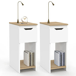 Idmarket MARKET Lot de 2 tables de chevet - ANOUK 1 tiroir blanc et bois