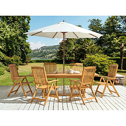 Beliani Table avec Chaises et Parasol JAVA Bois Clair