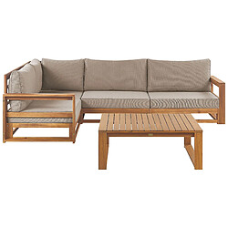 Beliani Lounge jardin TIMOR bois acacia Salon de jardin - Bois d'acacia clair - Housses taupe - Modulable - Coussins amovibles