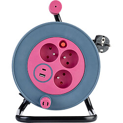 Zenitech Enrouleur 3 Prises + 2 USB-A/C - Rose