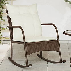 vidaXL Chaise à bascule de jardin avec coussins marron résine tressée 