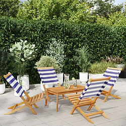 vidaXL Chaises de jardin pliantes - Acacia et Tissu - Bleu et Blanc - Lot de 4