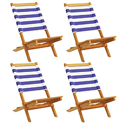 vidaXL Chaises de jardin pliantes - Acacia et Tissu - Bleu et Blanc - Lot de 4