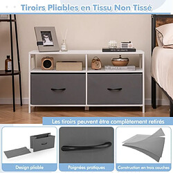 Helloshop26 Commode 2 tiroirs tissu - Blanc Meuble de rangement 2 tiroirs et 2 étagères ouvertes - Structure en MDF et tissu