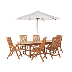 Beliani Table avec Chaises et Parasol JAVA Bois Clair