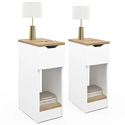Idmarket MARKET Lot de 2 tables de chevet - ANOUK 1 tiroir blanc et bois