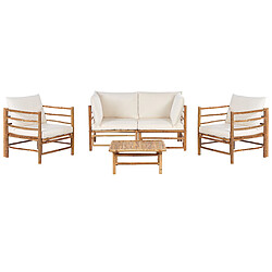 BELIANI Ensemble salon extérieur CERRETO - Blanc cassé Set de jardin modulable en bambou - Table basse incluse - Coussins déhoussables - Style boho