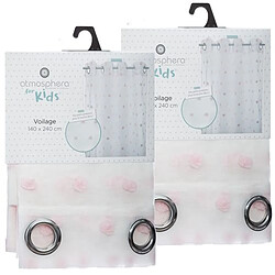 Toilinux Lot de 2 Rideaux pour chambre d'enfant avec pompons Lilo - 140 x 240 cm - Rose