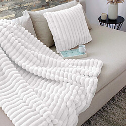 Toilinux Plaid SELA imitiation fourrure côtélée et flanelle - 150 x 125 cm - Blanc