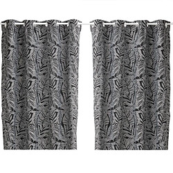 Toilinux Lot de 2 Rideaux Folha au tissage jacquard - 140 x 260 cm - Noir et Blanc