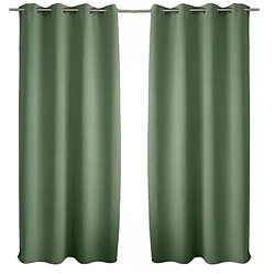 Toilinux Lot de 2 Rideaux occultants Basic à 8 œillets - 140 x 240 cm - Vert Argile