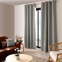 Toilinux Lot de 2 Rideaux unis occultants avec œillets - 140 x 240 cm - Gris
