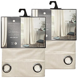 Toilinux Lot de 2 Rideaux occultants en polyester effet velours - Ivoire - 140 x 260 cm