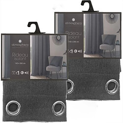 Toilinux Lot de 2 Rideaux isolants Tim 8 œillets - 140 x 260 cm - Gris