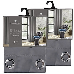 Toilinux Lot de 2 Rideaux de salon occultants 8 œillets - 140 x 260 cm - Gris