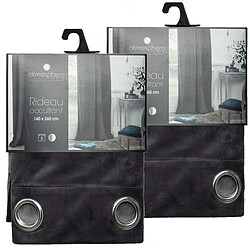 Toilinux Lot de 2 Rideaux occultants en polyester effet velours - Gris foncé - 140 x 260 cm