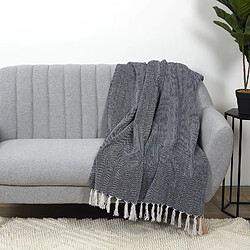 Toilinux Plaid imprimé géométrique avec franges nouées - 125x150cm - Bleu Marine