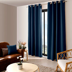 Toilinux Lot de 2 Rideaux unis occultants avec œillets - 140 x 240 cm - Bleu Marine