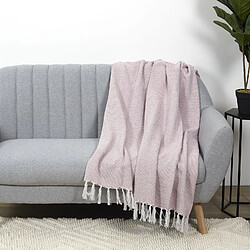 Toilinux Plaid imprimé géométrique avec franges nouées - 125x150cm - Rose