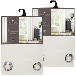 Toilinux Lot de 2 Rideaux en polyester modèle Léon - 140 x 260 cm - Blanc Ivoire