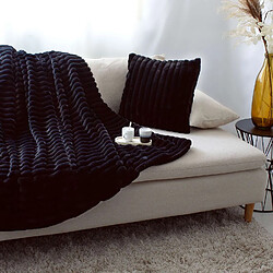 Toilinux Plaid SELA imitiation fourrure côtélée et flanelle - 150 x 125 cm - Noir