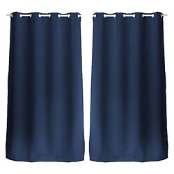 Toilinux Lot de 2 Rideaux unis occultants avec œillets - 140 x 240 cm - Bleu Marine