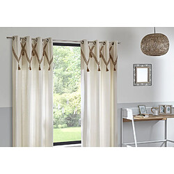 Toilinux Lot de 2 Rideaux Carmen à Pompons en jute - 140 cm x 260 cm - Beige