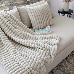 Toilinux Plaid SELA imitiation fourrure côtélée et flanelle - 150 x 125 cm - Beige